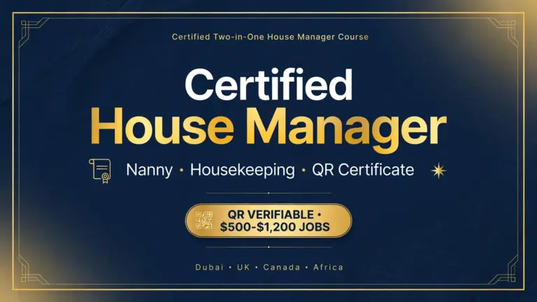 Certified Two-in-One House Manager Course Africa | Nanny + Housekeeping Training with Worldwide Verifiable QR Certificate | Jobs in Dubai, UK, Canada